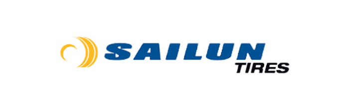 Sailun Tires Logo SAILUN TIRES logo featuring bold blue 'SAILUN' with black 'TIRES' and a yellow circular swoosh mark to the left.